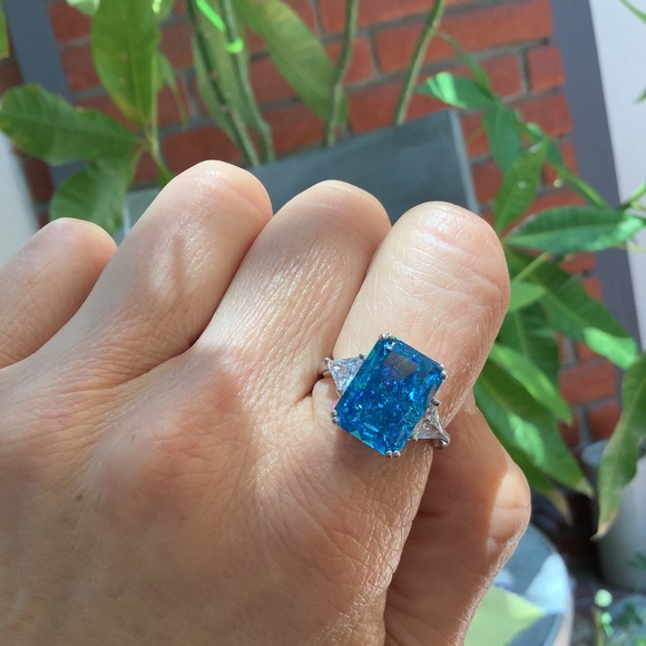 Blue Fancy Cut, Created Sapphire Bling Ring